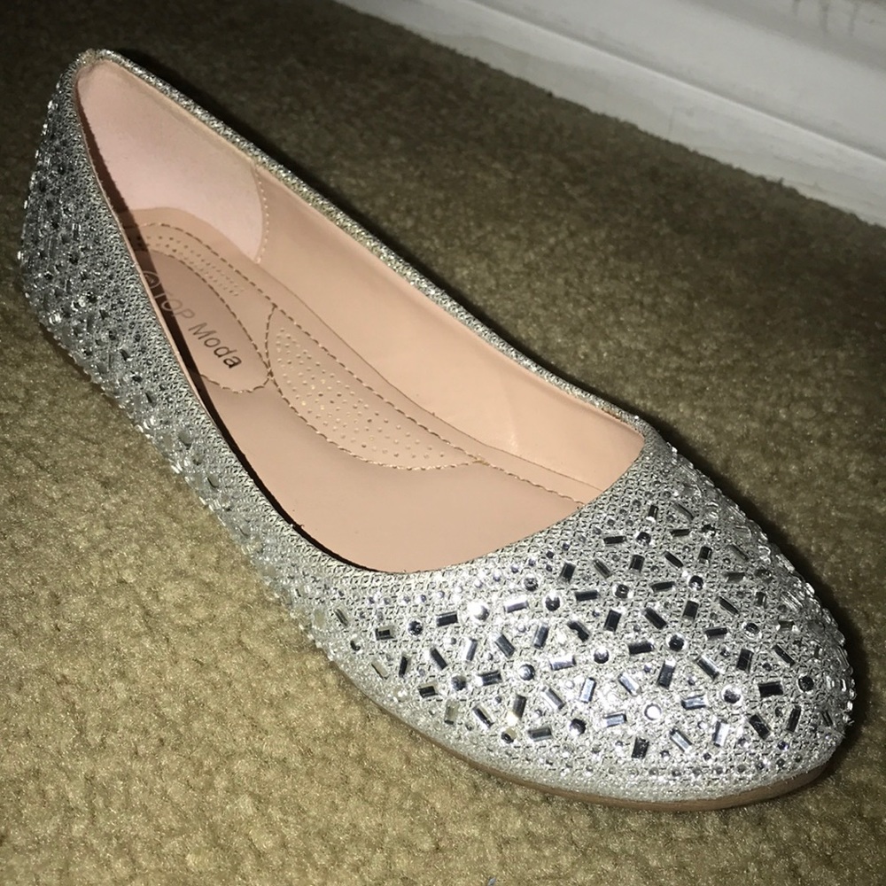 Silver Bejeweled Flats